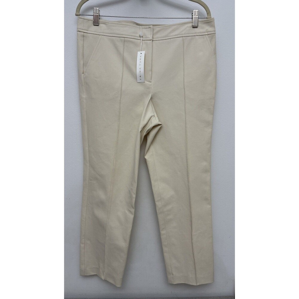 TRINA TURK Off White Textured Cropped Trousers Stretch Pants Womens Size 10